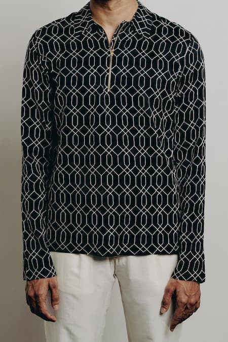 Buy Krishna Mehta Black Tussar Embroidery Thread Shirt Online at Aza Fashions Buy_Krishna Mehta_Black Tussar Embroidery Thread Shirt _Online_at_Aza_Fashions