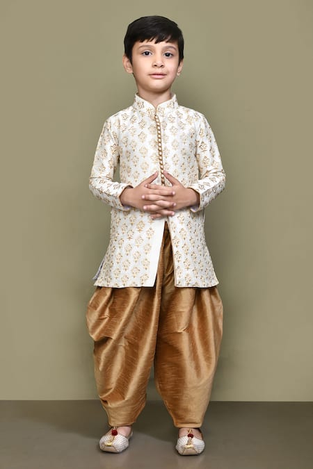 Petite Pomme_Cream Silk Embroidery Fleur Motif Kurta With Patiala Pant _Online_at_Aza_Fashions