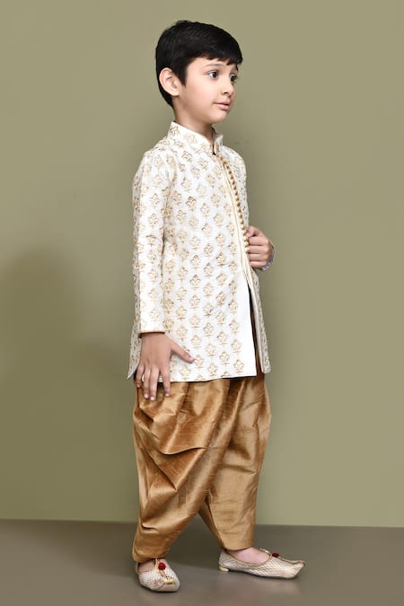 Petite Pomme_Cream Silk Embroidery Fleur Motif Kurta With Patiala Pant _at_Aza_Fashions