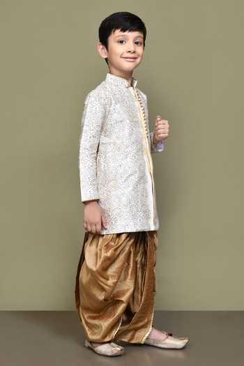 Shop_Petite Pomme_Cream Silk, Polyester Acanthus Bloom Embroidered Kurta With Dhoti Pant _Online_at_Aza_Fashions