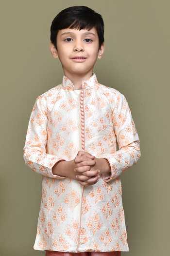 Buy Petite Pomme Cream Silk, Cotton Embroidery Plume Garden Kurta With Churidar Online at Aza Fashions Buy_Petite Pomme_Cream Silk, Cotton Embroidery Plume Garden Kurta With Churidar _Online_at_Aza_Fashions
