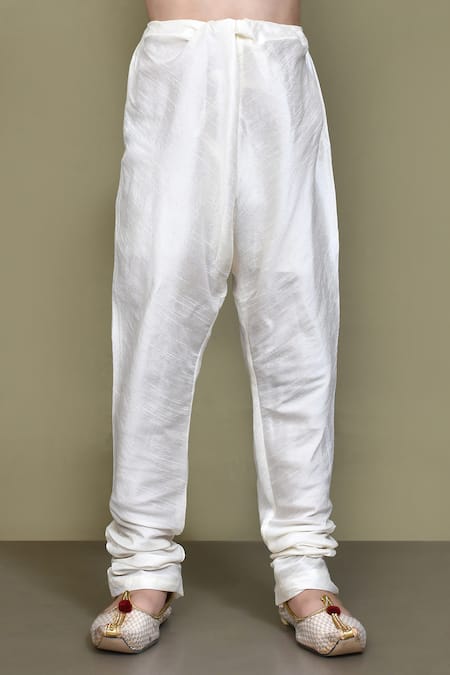 Petite Pomme_Blue Silk Embroidery Art Nouveau Kurta With Churidar _Online_at_Aza_Fashions