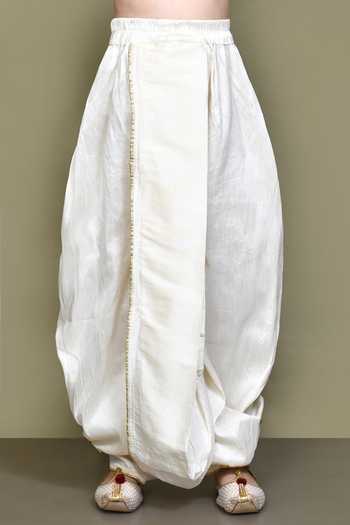 Buy_Petite Pomme_Blue Silk, Polyester Embroidery Art Nouveau Kurta With Dhoti Pant 