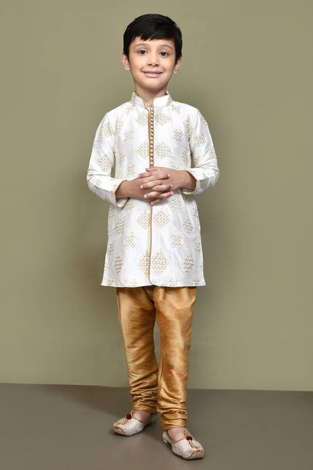 Buy_Petite Pomme_Cream Silk Embroidery Floral Geometric Kurta _Online_at_Aza_Fashions