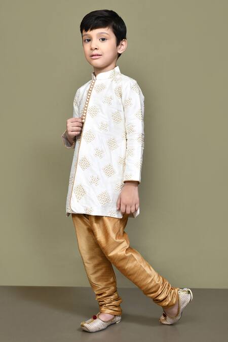 Shop_Petite Pomme_Cream Silk Embroidery Floral Geometric Kurta _Online_at_Aza_Fashions