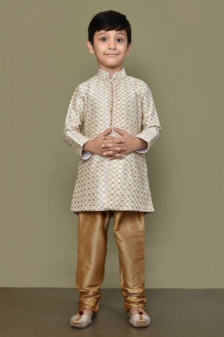 Buy_Petite Pomme_Cream Silk Embroidery Floral Geometric Straight Kurta _Online_at_Aza_Fashions