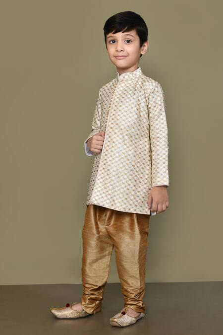Shop_Petite Pomme_Cream Silk Embroidery Floral Geometric Straight Kurta _Online_at_Aza_Fashions