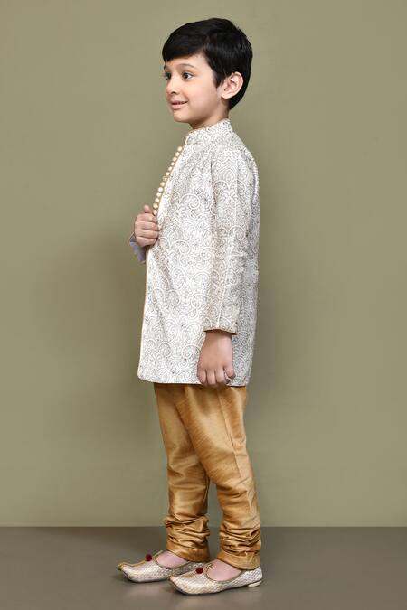 Shop_Petite Pomme_Cream Silk Embroidery Paisley Straight Kurta _Online_at_Aza_Fashions