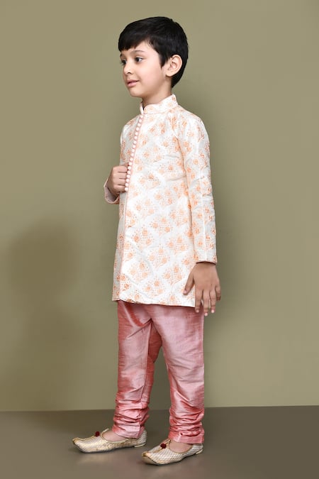 Shop_Petite Pomme_Cream Silk Embroidery Floral Thread Kurta _Online_at_Aza_Fashions