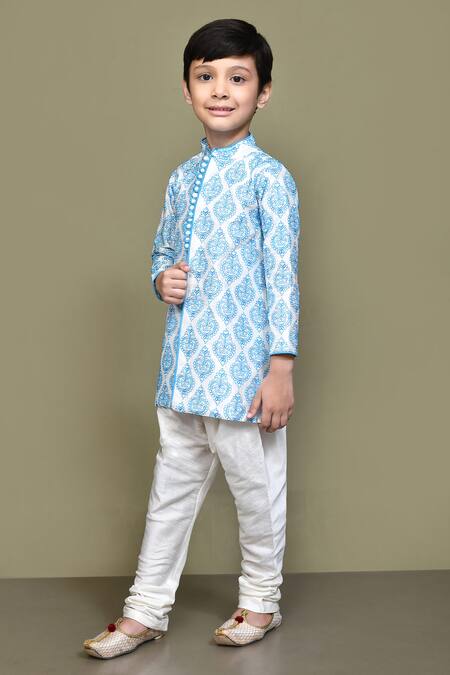 Buy_Petite Pomme_Cream Silk Embroidery Mughal Straight Kurta _Online_at_Aza_Fashions