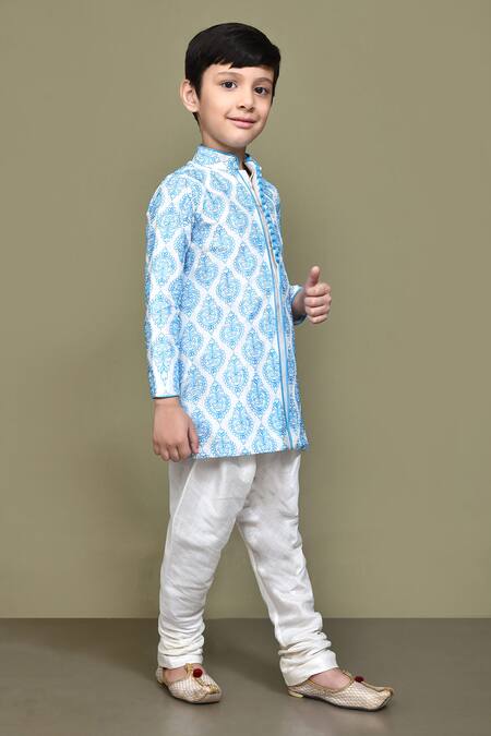 Shop_Petite Pomme_Cream Silk Embroidery Mughal Straight Kurta _Online_at_Aza_Fashions