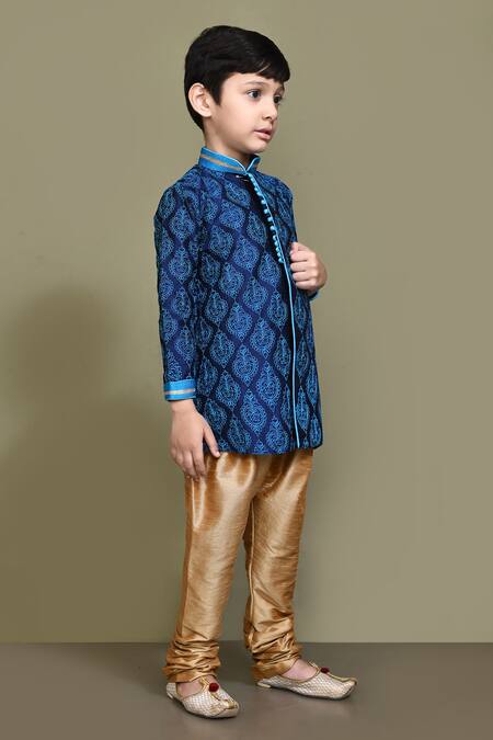 Petite Pomme_Blue Silk Embroidery Straight Kurta _at_Aza_Fashions