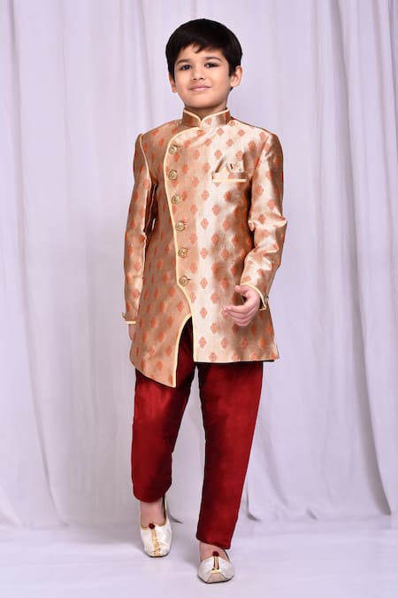 Petite Pomme Jacquard Asymmetric Sherwani 
