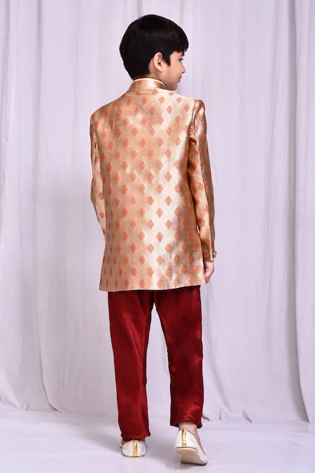 Petite Pomme Jacquard Asymmetric Sherwani 