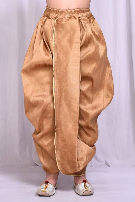 Petite Pomme_Blue Jacquard, Silk Asymmetric Sherwani And Dhoti Pant Set _Online_at_Aza_Fashions