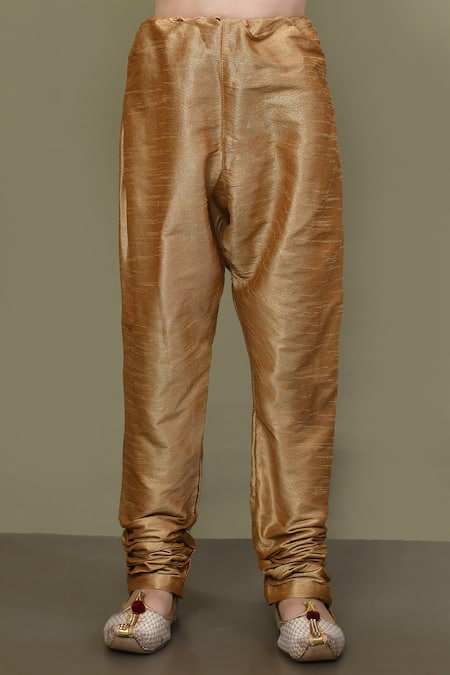 Petite Pomme_Maroon Jacquard, Chanderi Embroidery Long Sleeve Sherwani And Churidar Set _Online_at_Aza_Fashions