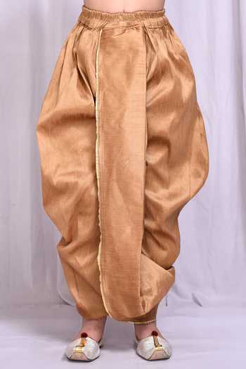 Buy_Petite Pomme_Peach Jacquard, Silk Embroidery Flower Woven Pattern Sherwani With Dhoti Pant 