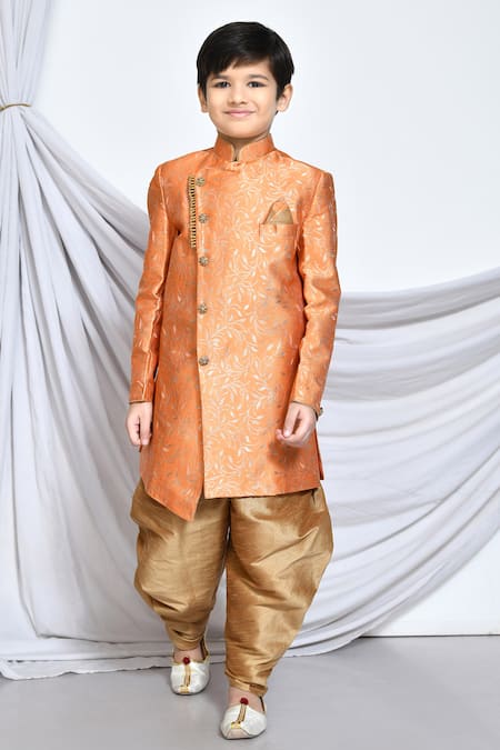 Petite Pomme Flower Vine Pattern Sherwani With Dhoti Pant 