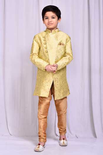 Buy_Petite Pomme_Green Jacquard Embroidery Floral Vine Pattern Sherwani _Online_at_Aza_Fashions