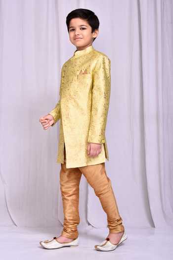 Shop_Petite Pomme_Green Jacquard Embroidery Floral Vine Pattern Sherwani _Online_at_Aza_Fashions