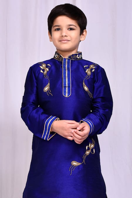 Shop_Petite Pomme_Blue Silk, Cotton Zari Placement Embroidered Kurta With Dhoti Pant _Online_at_Aza_Fashions