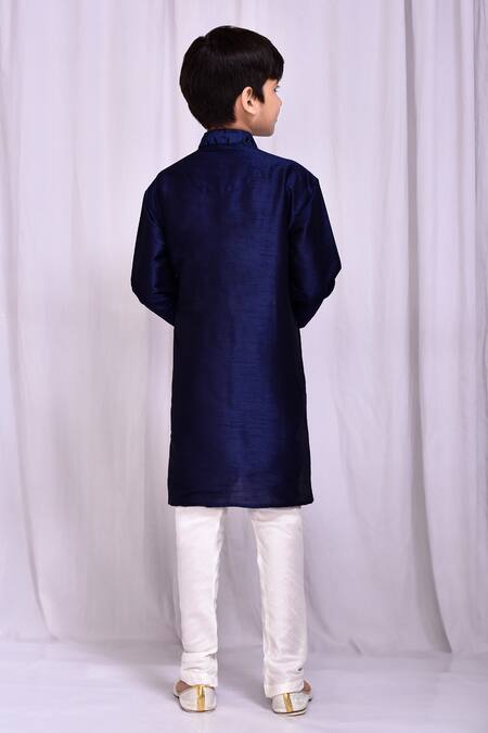 Shop_Samyukta Singhania_Blue Silk Mandarin Collar Kurta _at_Aza_Fashions