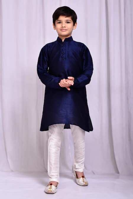 Buy_Samyukta Singhania_Blue Silk Mandarin Collar Kurta _Online_at_Aza_Fashions