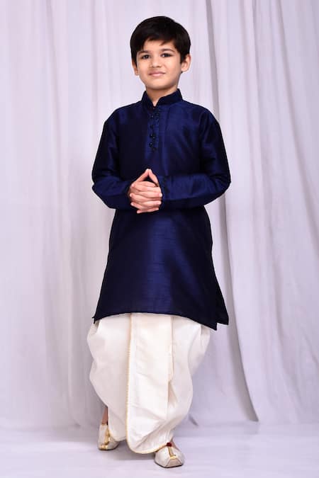 Samyukta Singhania Blue Kurta Dupion Art Silk Plain Mandarin Collar And Dhoti Pant Set 