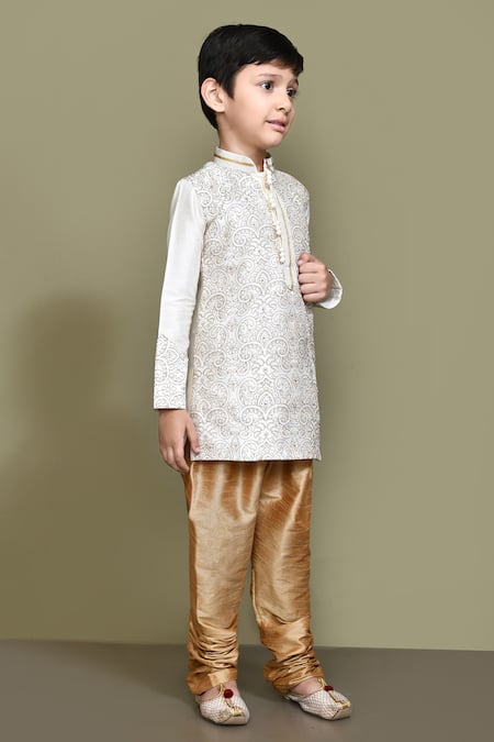 Buy_Petite Pomme_White Silk Embroidery Threadwork Kurta Set 