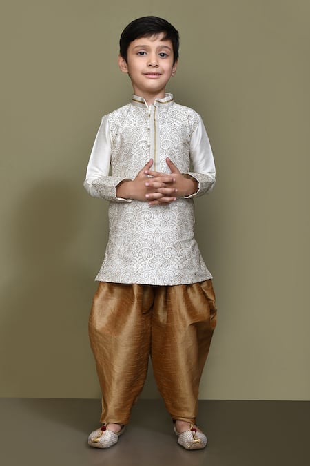 Petite Pomme_White Silk Embroidery Threadwork Kurta And Patiala Pant Set _Online_at_Aza_Fashions
