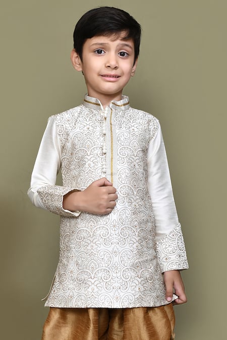 Buy_Petite Pomme_White Silk Embroidery Threadwork Kurta And Patiala Pant Set _Online_at_Aza_Fashions