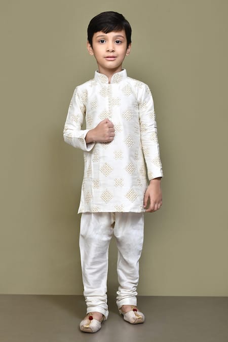 Petite Pomme White Silk Embroidery Gota Kurta 