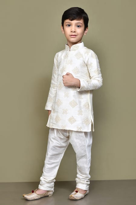 Shop_Petite Pomme_White Silk Embroidery Gota Kurta _Online_at_Aza_Fashions