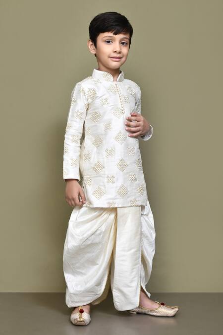 Buy_Petite Pomme_White Silk Gota Patti, Embroidery Kurta And Dhoti Pant Set _Online_at_Aza_Fashions