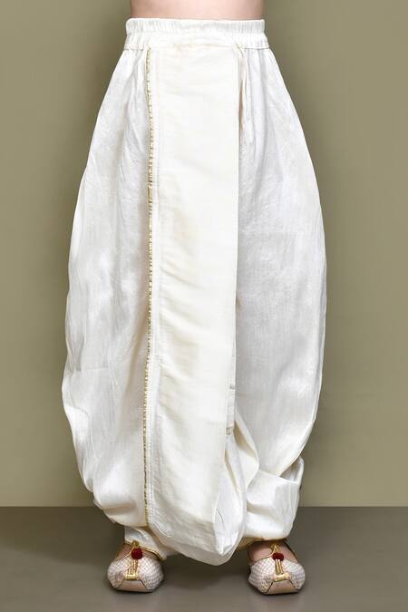 Petite Pomme_White Silk Gota Patti, Embroidery Kurta And Dhoti Pant Set _at_Aza_Fashions