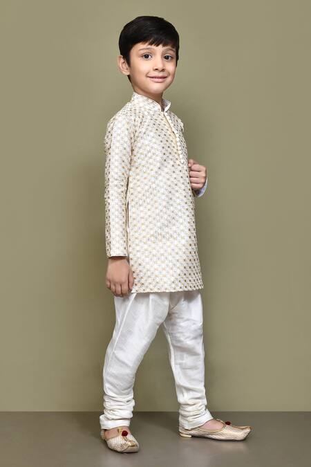 Petite Pomme_Cream Silk Gota Patti, Embroidery Checkered Kurta _at_Aza_Fashions