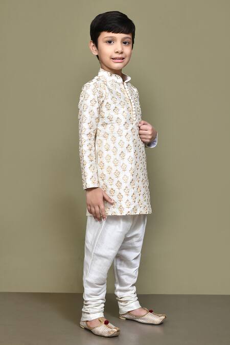 Shop_Petite Pomme_White Silk Embroidery Flower Kurta _Online_at_Aza_Fashions