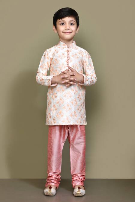 Petite Pomme_Cream Silk Embroidery Bouquet Kurta _Online_at_Aza_Fashions