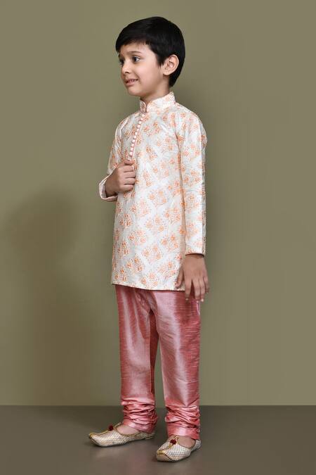 Shop_Petite Pomme_Cream Silk Embroidery Bouquet Kurta _Online_at_Aza_Fashions