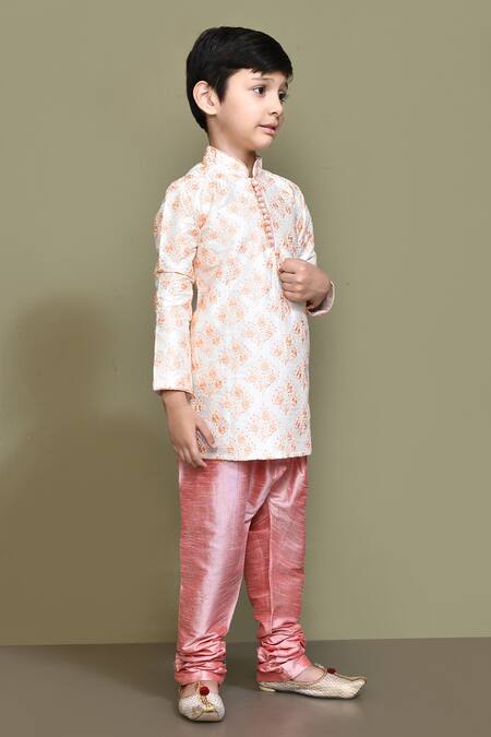 Petite Pomme_Cream Silk Embroidery Bouquet Kurta _at_Aza_Fashions