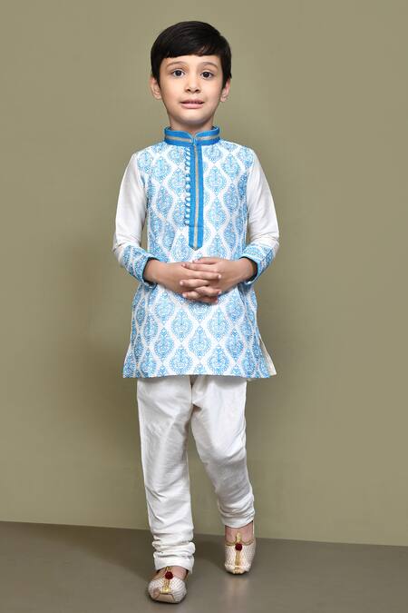 Petite Pomme_White Silk Embroidery Paisley Floral Kurta _Online_at_Aza_Fashions