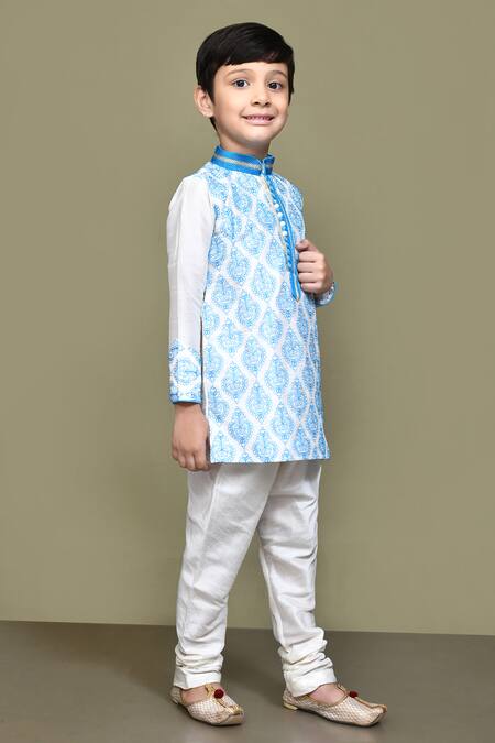 Petite Pomme_White Silk Embroidery Paisley Floral Kurta _at_Aza_Fashions