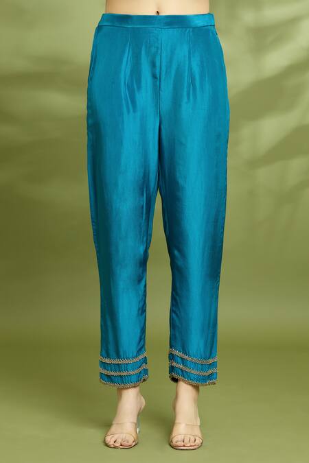 Enamour By Radha Blue Chiffon, Silk Sequins, Pearls, Cut Work Yoke Embroidered Anarkali Pant Set at Aza Fashions Enamour By Radha_Blue Chiffon, Silk Sequins, Pearls, Cut Work Yoke Embroidered Anarkali Pant Set _at_Aza_Fashions