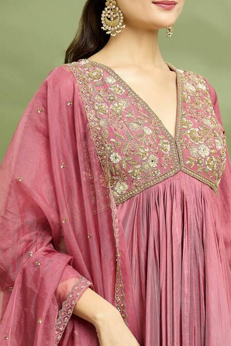 Enamour By Radha Pink Silk, Organza Sequins, Zari Yoke Embroidered Anarkali Sharara Set Online at Aza Fashions Enamour By Radha_Pink Silk, Organza Sequins, Zari Yoke Embroidered Anarkali Sharara Set _Online_at_Aza_Fashions