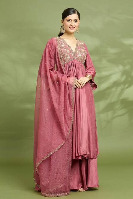 Enamour By Radha Pink Silk, Organza Sequins, Zari Yoke Embroidered Anarkali Sharara Set at Aza Fashions Enamour By Radha_Pink Silk, Organza Sequins, Zari Yoke Embroidered Anarkali Sharara Set _at_Aza_Fashions