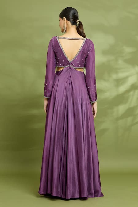 Shop Enamour By Radha Purple Chiffon, Silk Sequins, Yoke Aari Embroidered Anarkali With Dupatta at Aza Fashions Shop_Enamour By Radha_Purple Chiffon, Silk Sequins, Yoke Aari Embroidered Anarkali With Dupatta _at_Aza_Fashions