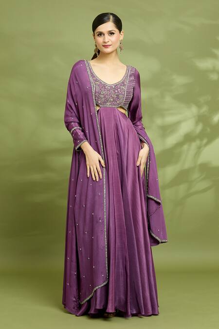 Shop Enamour By Radha Purple Chiffon, Silk Sequins, Yoke Aari Embroidered Anarkali With Dupatta Online at Aza Fashions Shop_Enamour By Radha_Purple Chiffon, Silk Sequins, Yoke Aari Embroidered Anarkali With Dupatta _Online_at_Aza_Fashions