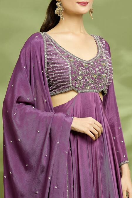 Enamour By Radha Purple Chiffon, Silk Sequins, Yoke Aari Embroidered Anarkali With Dupatta at Aza Fashions Enamour By Radha_Purple Chiffon, Silk Sequins, Yoke Aari Embroidered Anarkali With Dupatta _at_Aza_Fashions