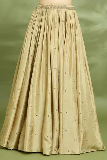 Enamour By Radha Gold Organza, Silk Embroidery Round Neck Aari Blouse Lehenga Set Online at Aza Fashions Enamour By Radha_Gold Organza, Silk Embroidery Round Neck Aari Blouse Lehenga Set _Online_at_Aza_Fashions