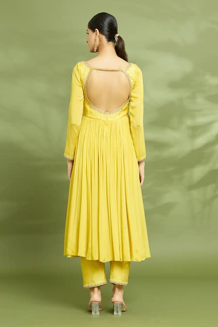 Shop Enamour By Radha Yellow Chiffon, Silk Zari, Sequins, Embroidery Round Yoke Zardosi Anarkali Set at Aza Fashions Shop_Enamour By Radha_Yellow Chiffon, Silk Zari, Sequins, Embroidery Round Yoke Zardosi Anarkali Set _at_Aza_Fashions